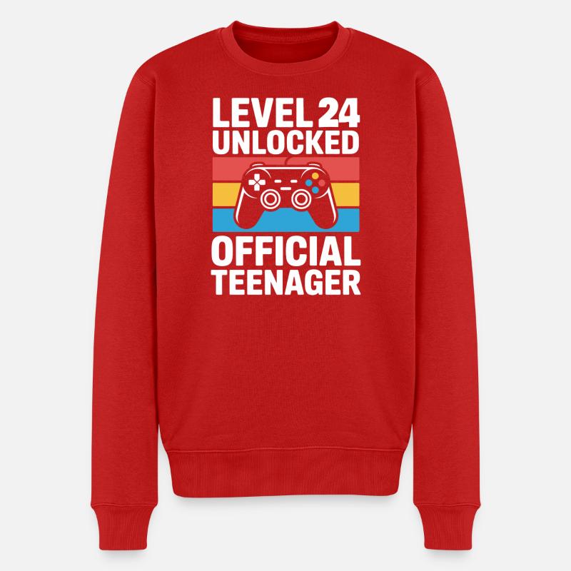Level 24 Freigeschalteter Teenager-Gamer - Männer Premium Bio Pullover - Rot