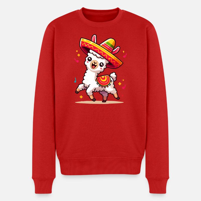 Lama Fiesta im Sombrero - Männer Premium Bio Pullover - Rot
