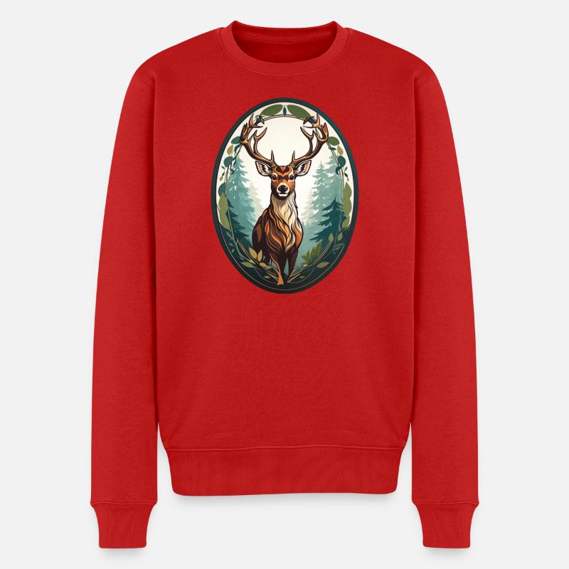 Hirsch - Männer Premium Bio Pullover - Rot