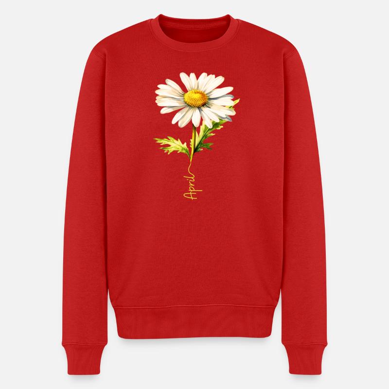 Frühlings-Gänseblümchen mit April-Schriftzug - Männer Premium Bio Pullover - Rot