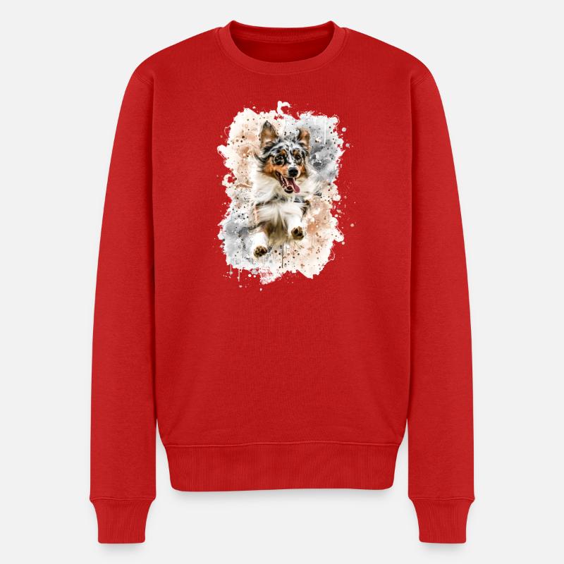Austrailen Shepherd Hund mit Freude - Männer Premium Bio Pullover - Rot