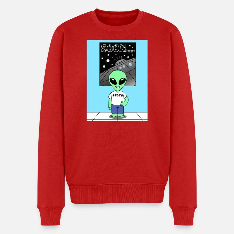 Außerirdischer vor Raumschiff Earth - Männer Premium Bio Pullover - Rot