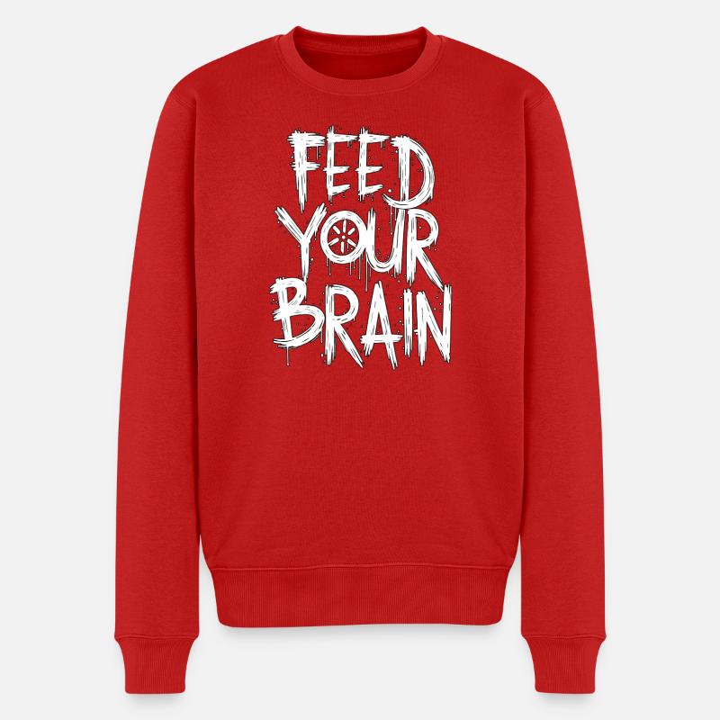 Füttern Sie Ihr Gehirn – Grunge-Typografie-Design - Männer Premium Bio Pullover - Rot