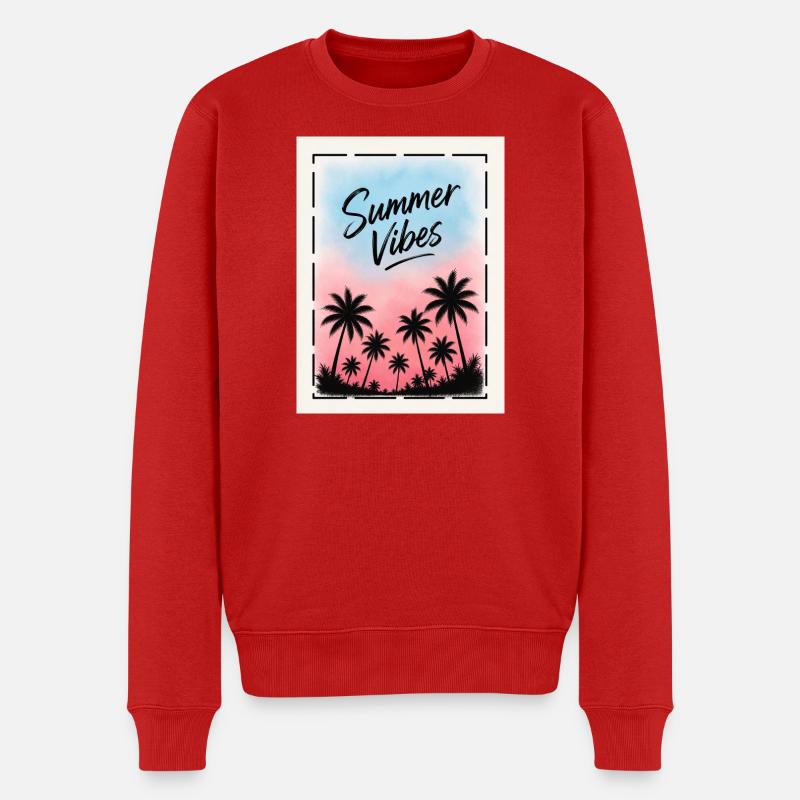 Summer Vibes Retro Palmen Design - Männer Premium Bio Pullover - Rot