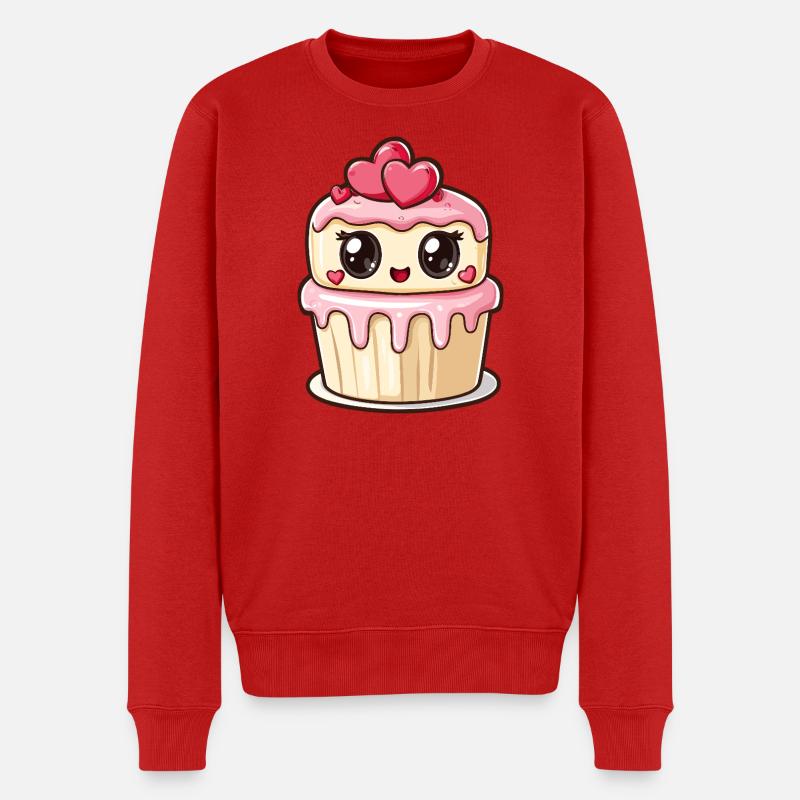 Kawaii Cupcake mit Herzen - Männer Premium Bio Pullover - Rot