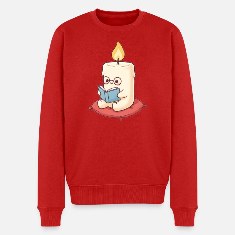 Kerze liest ein Buch - Männer Premium Bio Pullover - Rot