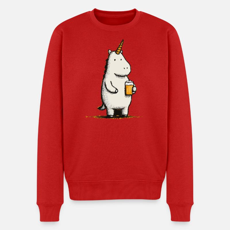 Süßes Einhorn mit Bierglas - Männer Premium Bio Pullover - Rot