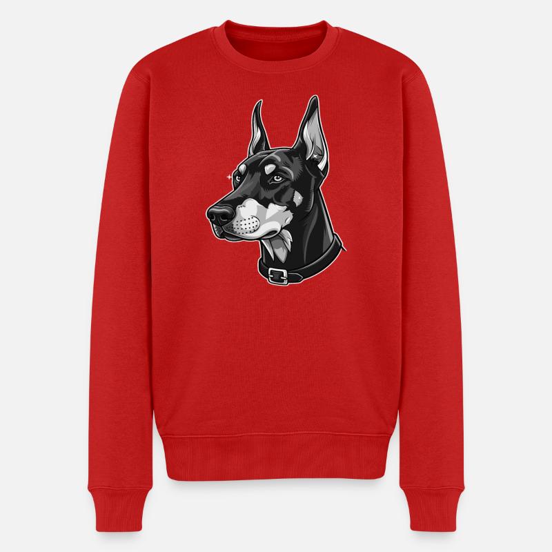 Portrait élégant de doberman - Pull Premium bio Homme - rouge