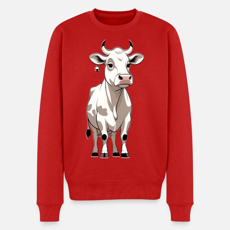 Kuh mit Glocke – Bauernzauber - Männer Premium Bio Pullover - Rot