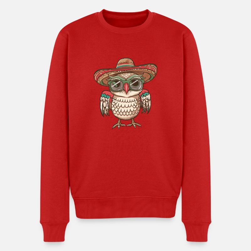 Eule Comic Lustig Sombrero - Männer Premium Bio Pullover - Rot