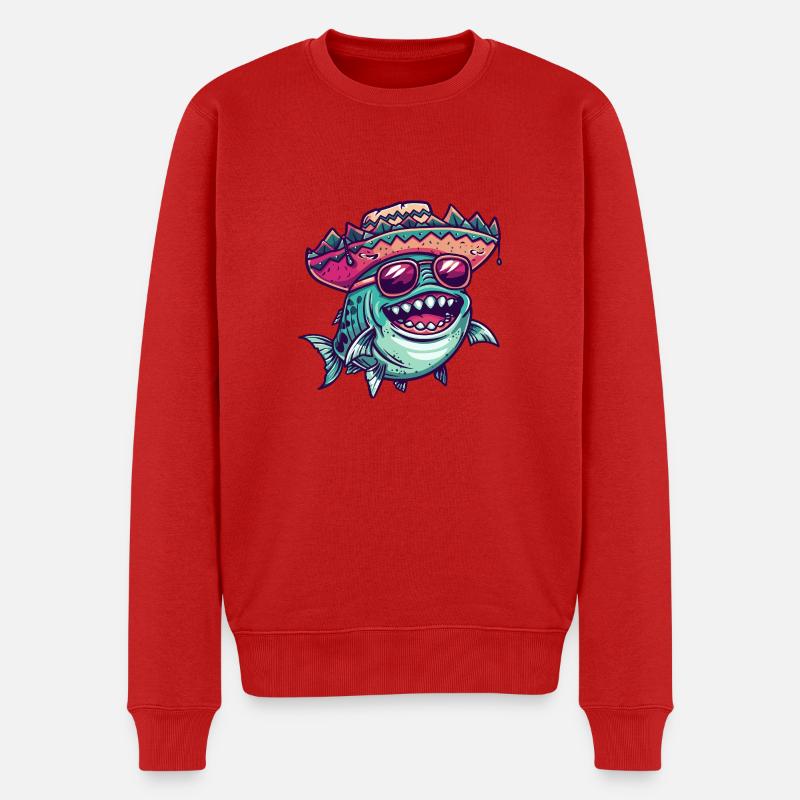 Piranha Fisch Sombrero - Männer Premium Bio Pullover - Rot