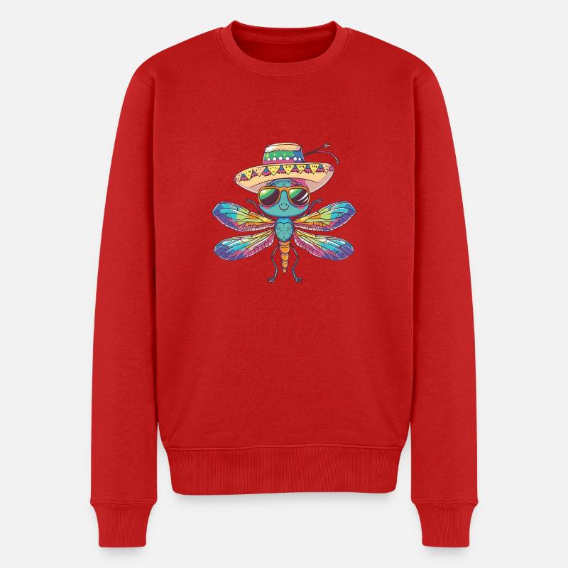 Libelle Lustig Sombrero - Männer Premium Bio Pullover - Rot