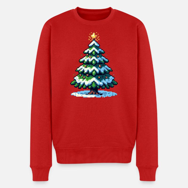 Pixel Weihnachtsbaum - Männer Premium Bio Pullover - Rot