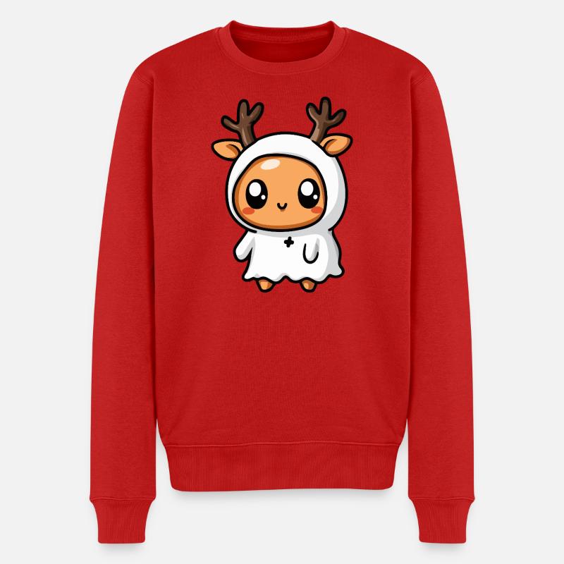 Hirsch Halloween Geist - Männer Premium Bio Pullover - Rot