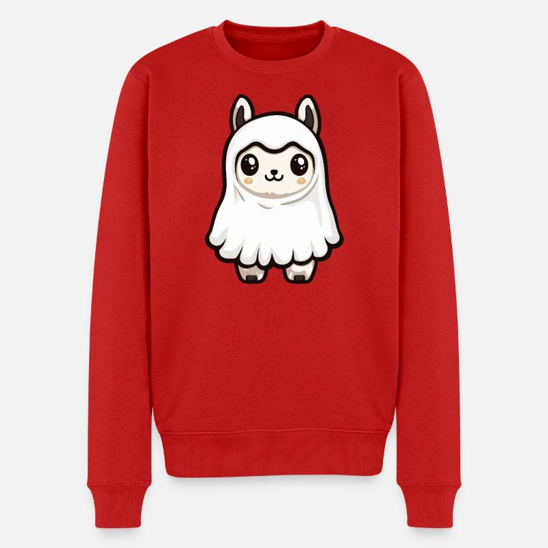 Alpaka Llama Halloween Geist - Männer Premium Bio Pullover - Rot