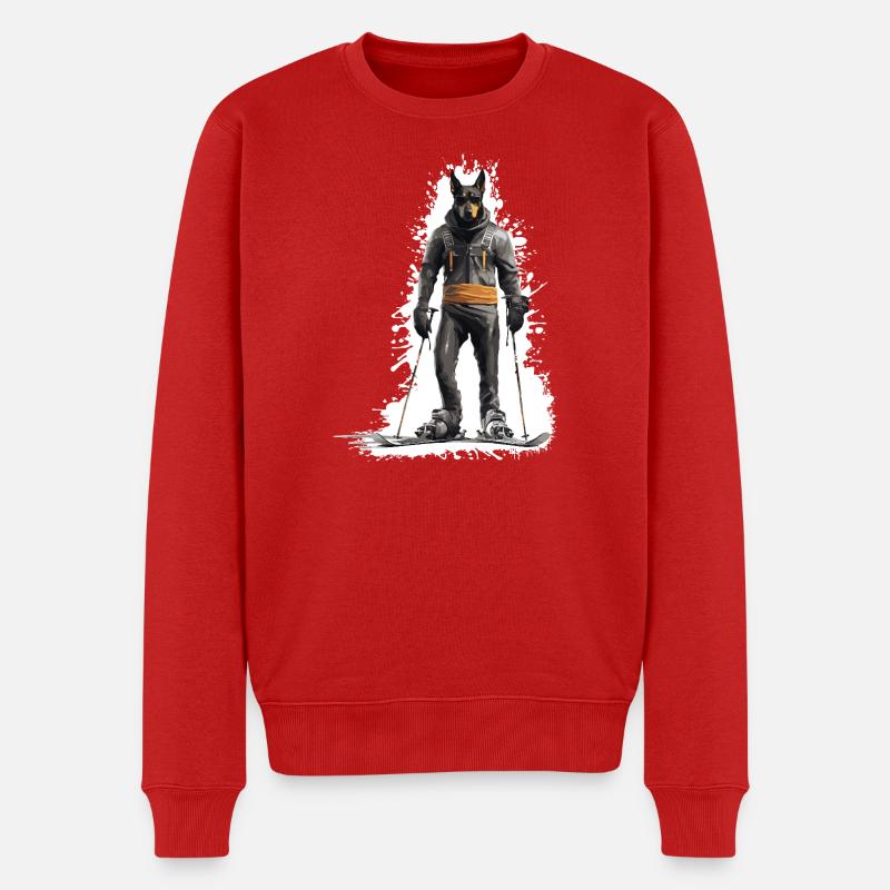 Doberman chien ski ski - Pull Premium bio Homme - rouge