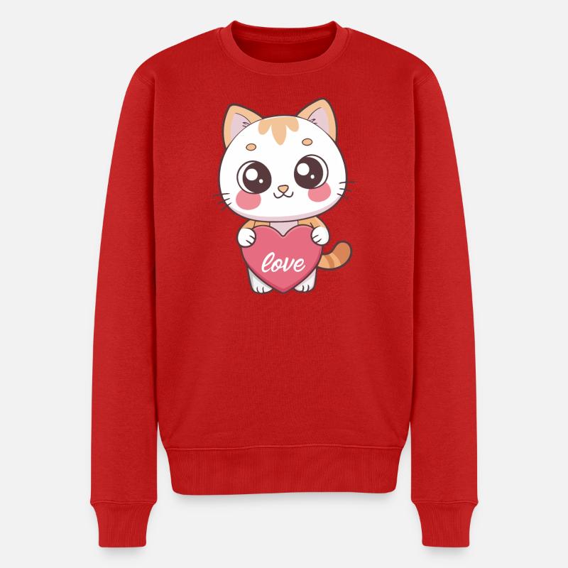 Kawaii Katzenherz-Liebe - Männer Premium Bio Pullover - Rot