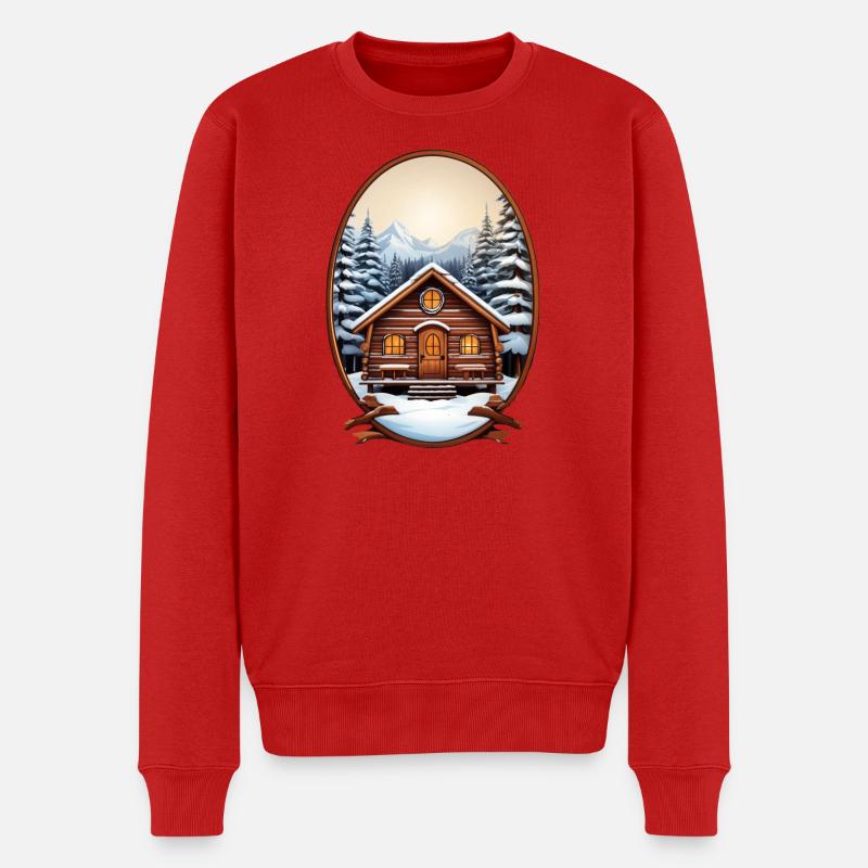 Holzhütte, Weihnachtshaus - Männer Premium Bio Pullover - Rot