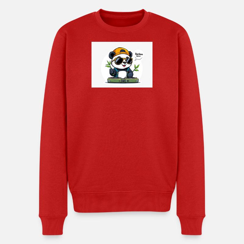 Panda DJ mit Bambusstäben - Männer Premium Bio Pullover - Rot