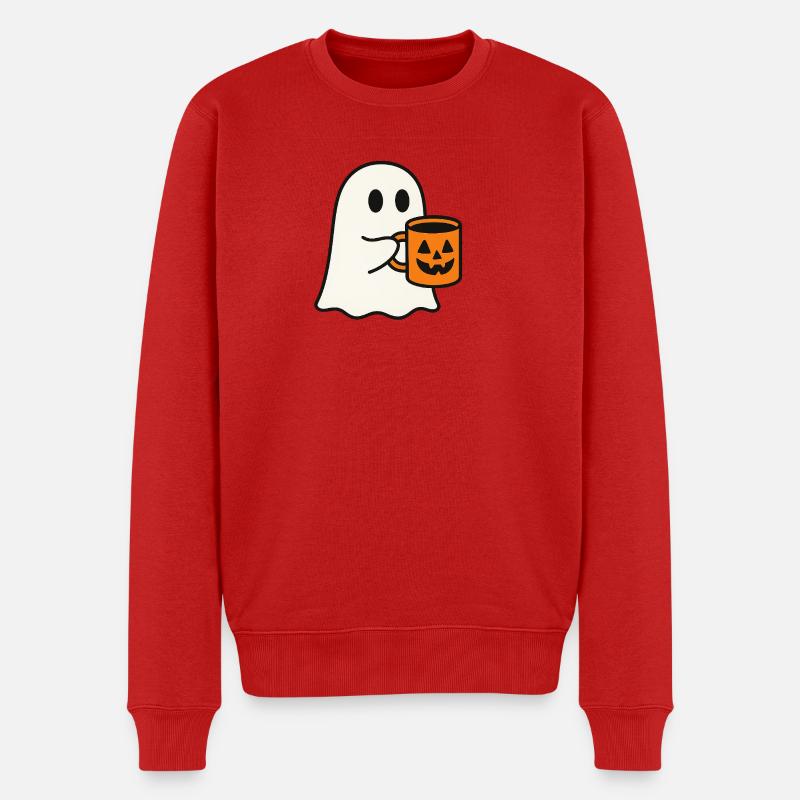 Süßes Geist-Motiv mit Halloween-Kaffeetasse - Männer Premium Bio Pullover - Rot