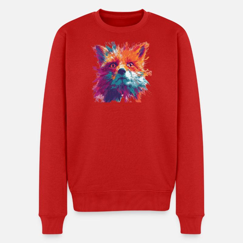 Intense_Fox_Face_Abstract_Painting - Männer Premium Bio Pullover - Rot
