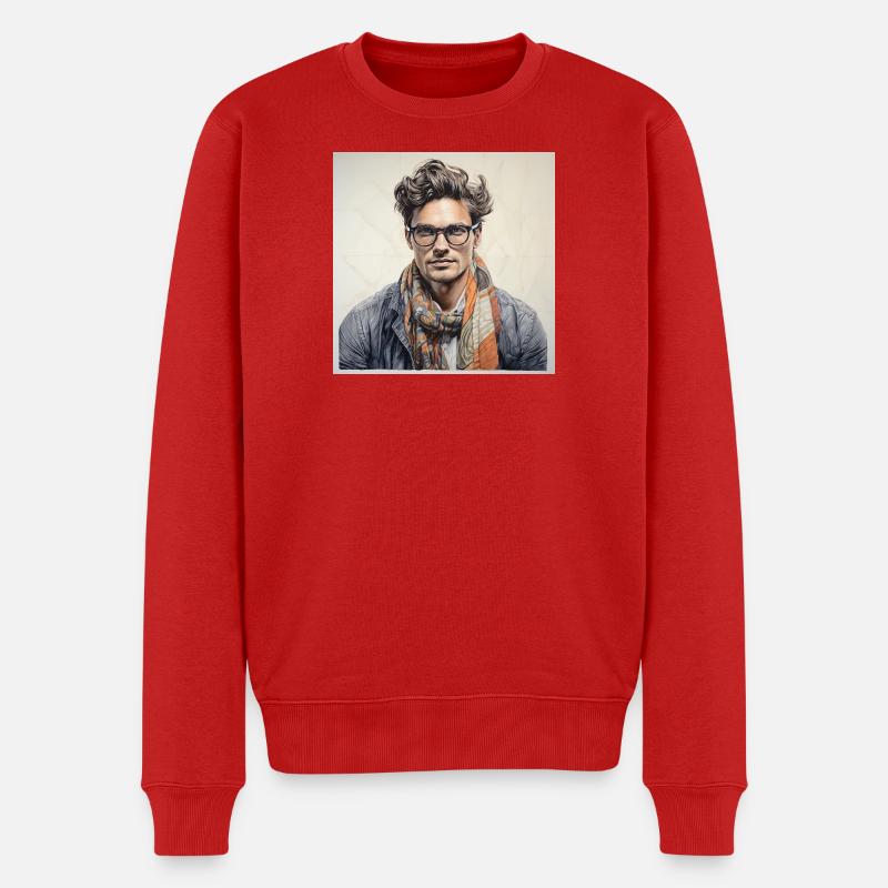 Porträt mit farbigem Schal - Männer Premium Bio Pullover - Rot
