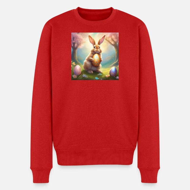 Frühlingshase mit Goldosterei - Männer Premium Bio Pullover - Rot