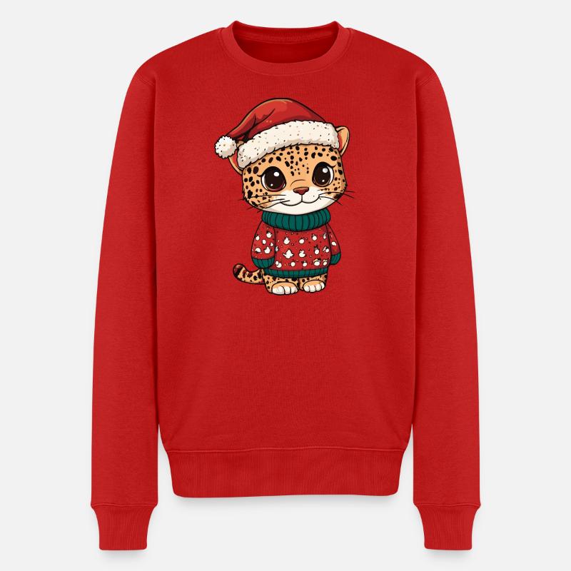 Leopard Weihnachten Xmas - Männer Premium Bio Pullover - Rot