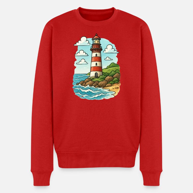 Phare sur le sentier côtier - Pull Premium bio Homme - rouge