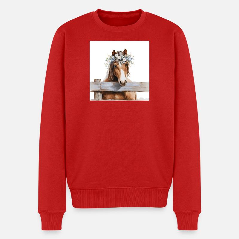 Blütengekrontes Pferd - Männer Premium Bio Pullover - Rot