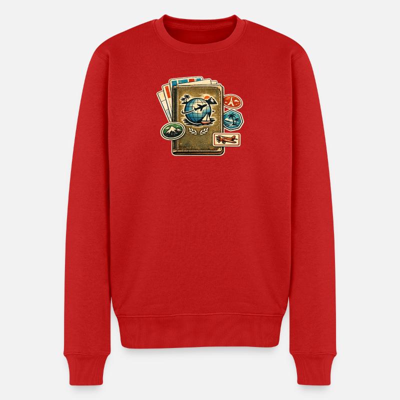 Retro Reiseglobus Stickerkollektion - Männer Premium Bio Pullover - Rot