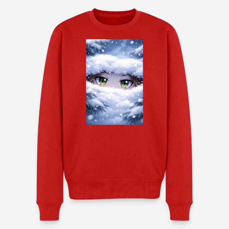 Des yeux d’anime dans la neige - Pull Premium bio Homme - rouge