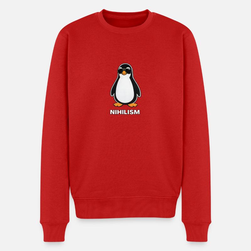 Pinguin-Nihilismus in Schwarz - Männer Premium Bio Pullover - Rot