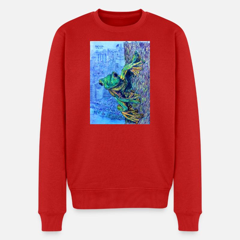 Frosch auf Baum mit Stadtansicht - Männer Premium Bio Pullover - Rot