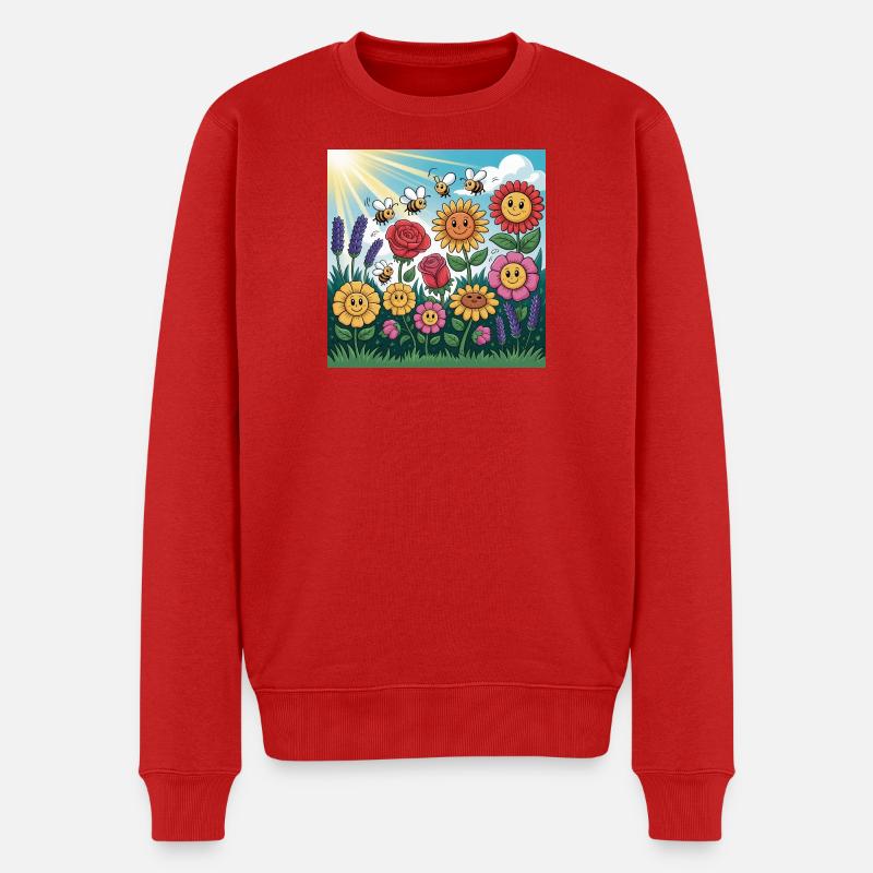 Sonnenblumengarten mit Biene - Männer Premium Bio Pullover - Rot