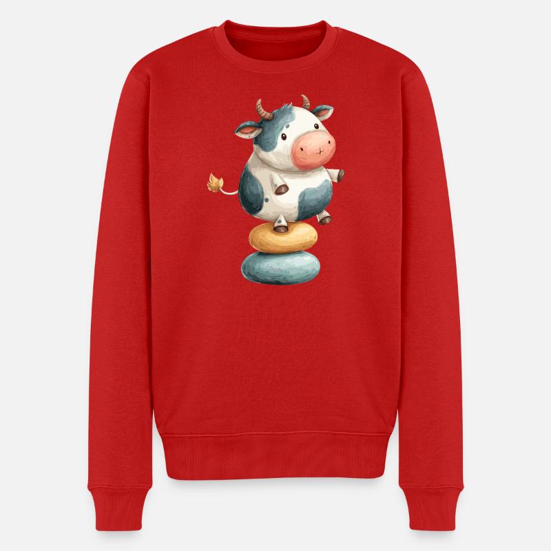 Vache en équilibre sur des donuts - Pull Premium bio Homme - rouge