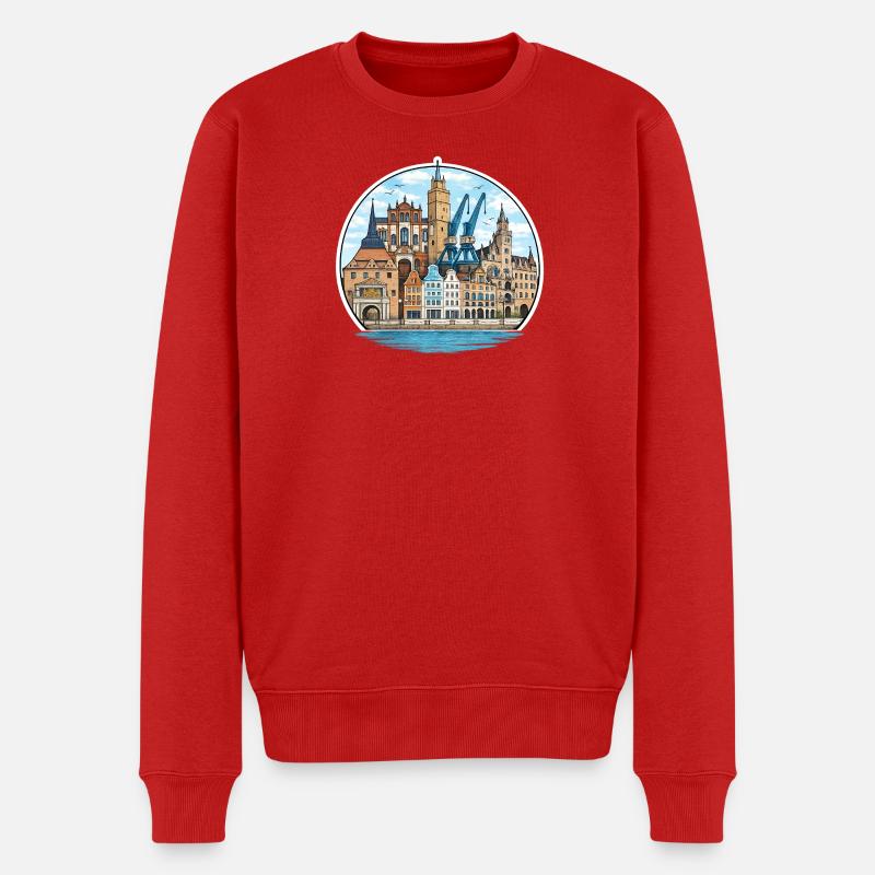 Rostocker Stadtansichtssache - Männer Premium Bio Pullover - Rot