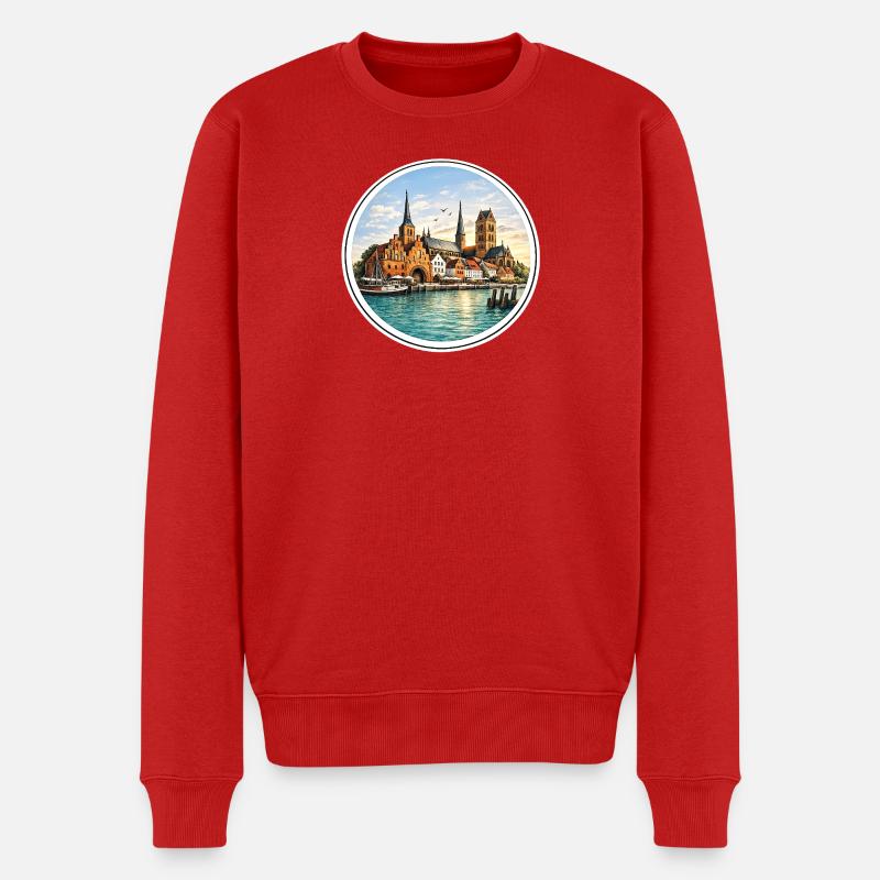 Wismarer Stadtansichtssachen - Männer Premium Bio Pullover - Rot