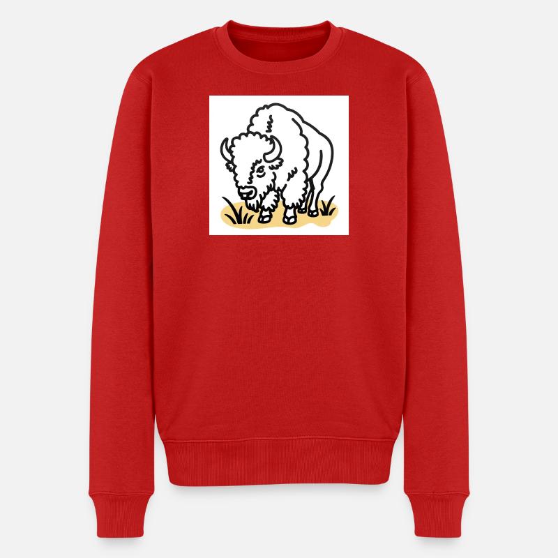 Bisons sur herbe jaune - Pull Premium bio Homme - rouge