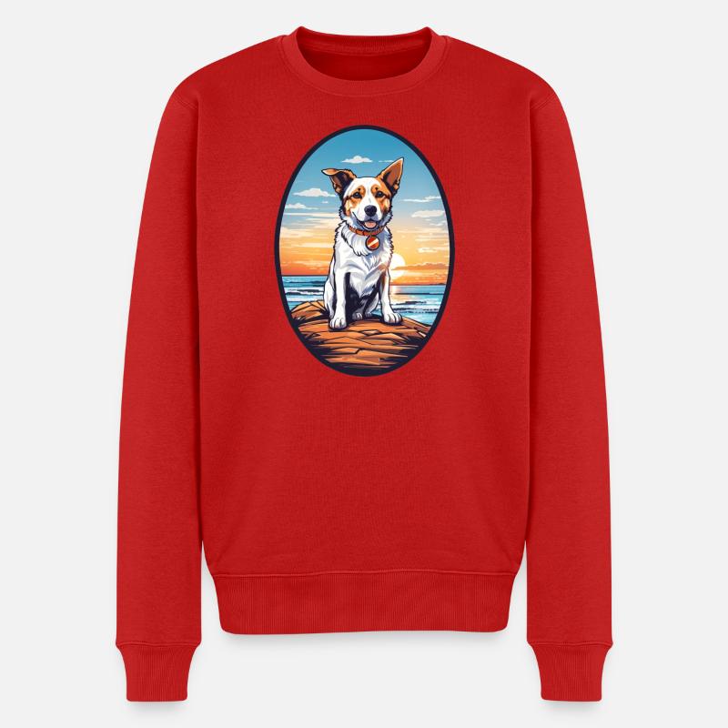 Hund am Strand - Männer Premium Bio Pullover - Rot