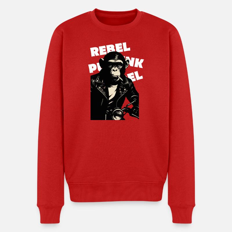 Rebellischer Affe am Motor - Männer Premium Bio Pullover - Rot
