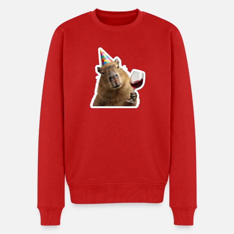 Capybara im Party Modus mit Wein - Männer Premium Bio Pullover - Rot
