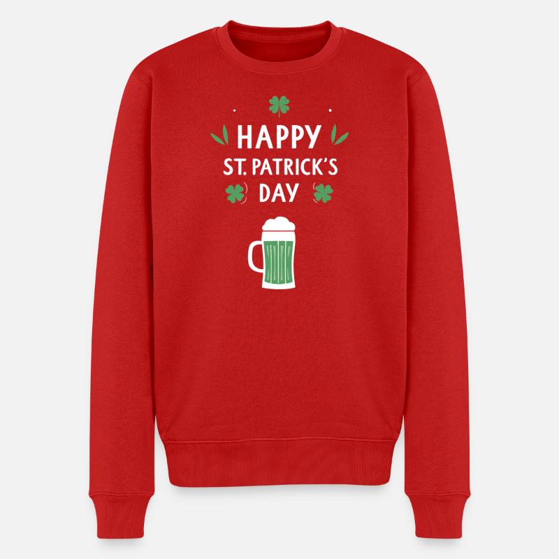 St. Patrick's Day Bier & Kleeblatt - Männer Premium Bio Pullover - Rot
