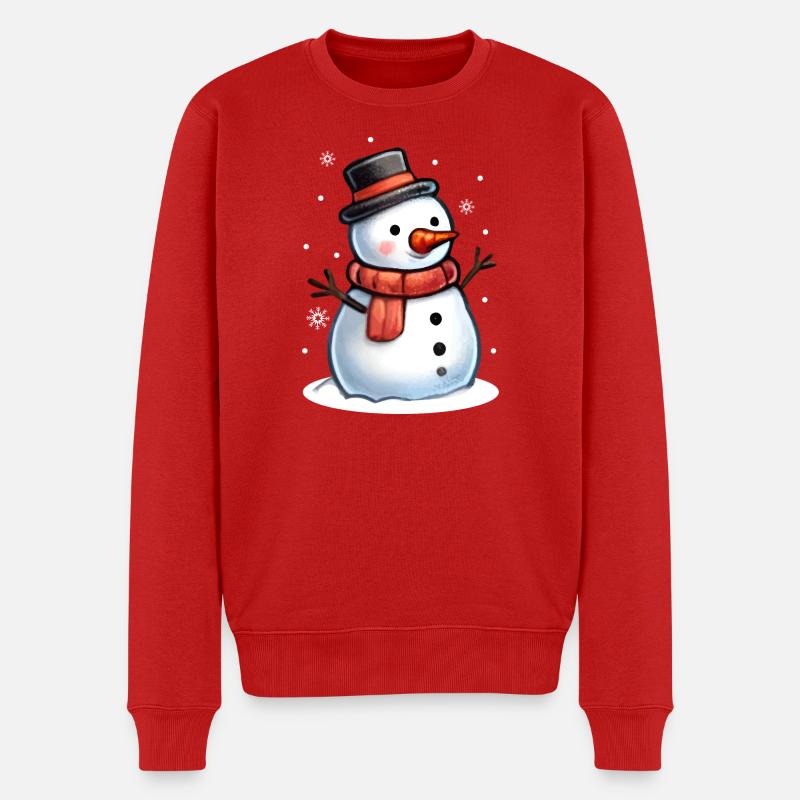 Fröhlicher Schneemann mit rotem Schal und Zylinder - Männer Premium Bio Pullover - Rot