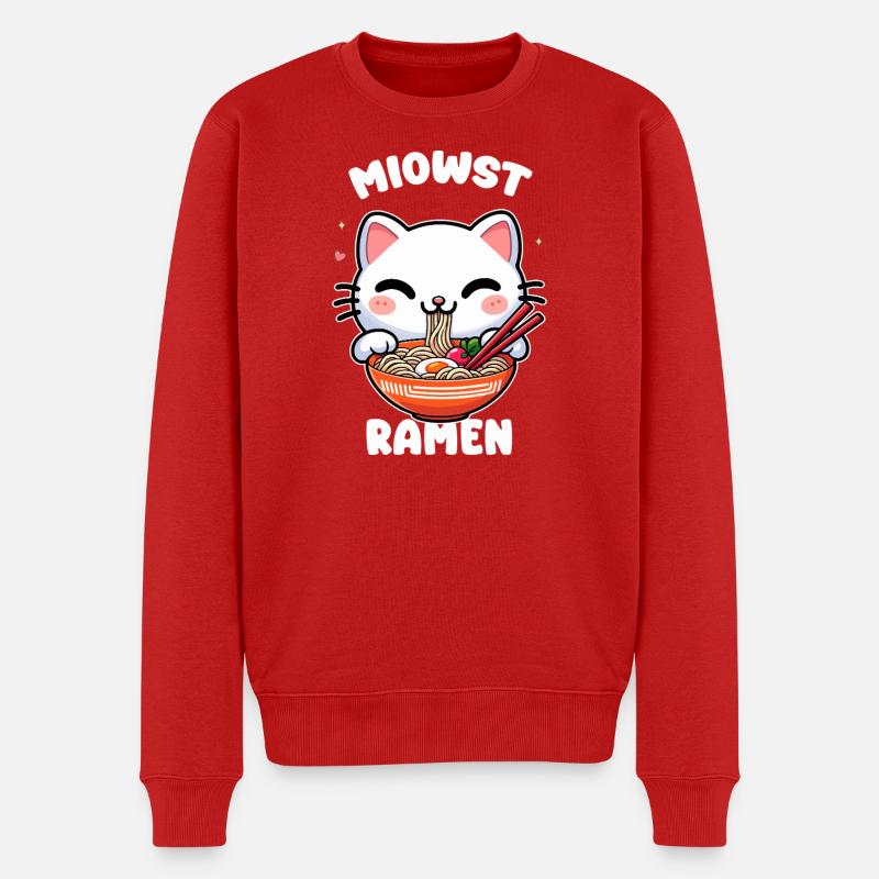 Kawaii Katze Ramen in Schüssel - Männer Premium Bio Pullover - Rot