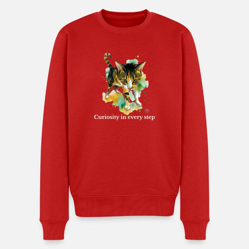Étapes de l’aquarelle de chat curieux - Pull Premium bio Homme - rouge