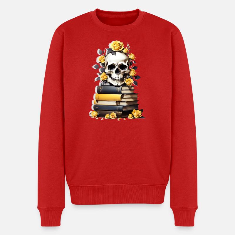 Bücherstapel mit Schädel - Männer Premium Bio Pullover - Rot