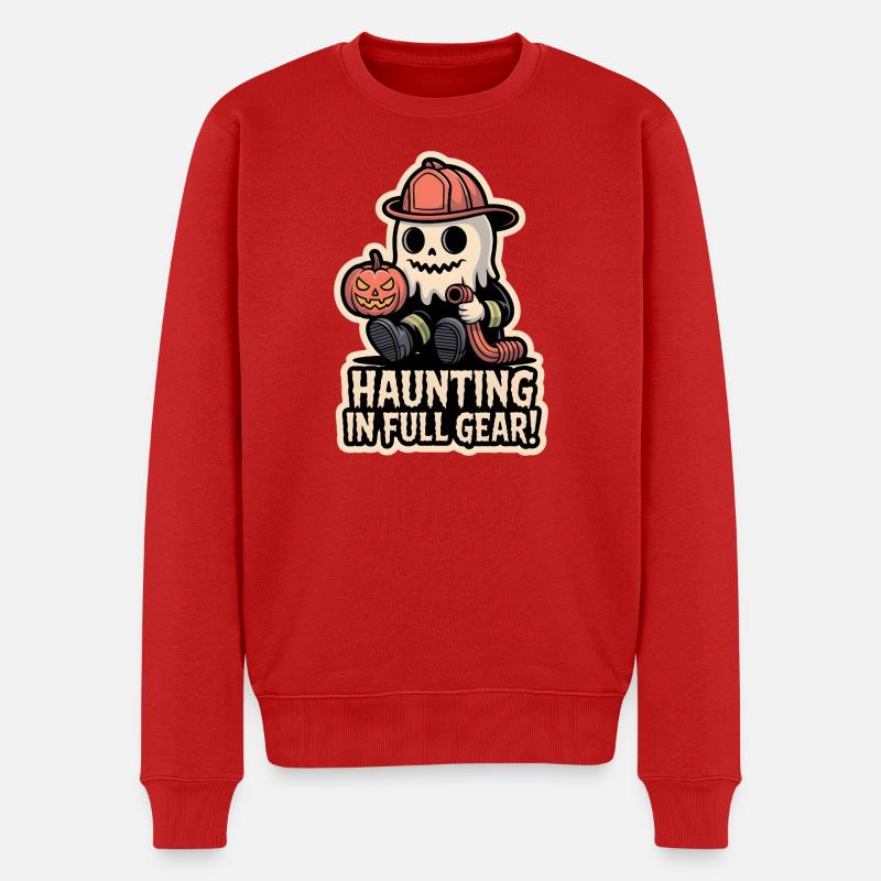 Firefighter Boo – Spooky Cute Halloween Ghost - Männer Premium Bio Pullover - Rot