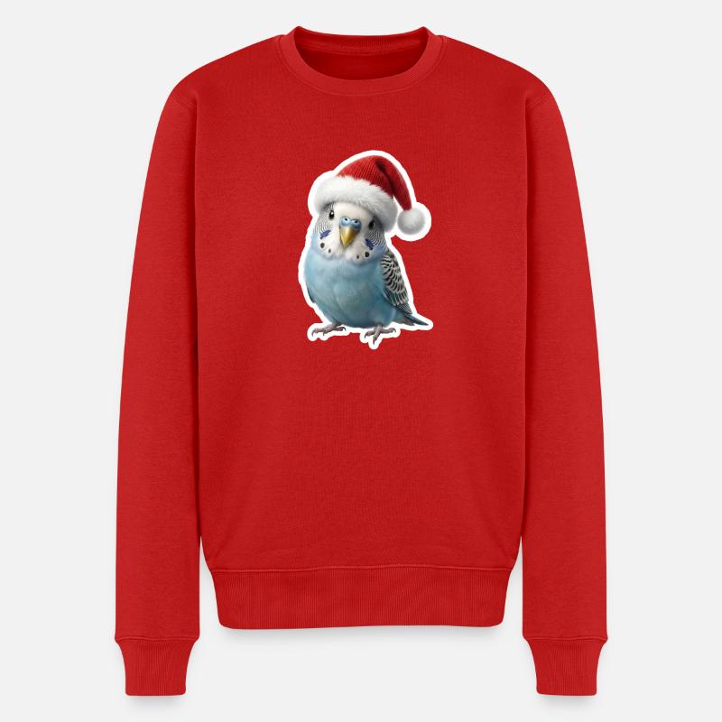 Blauer Wellensittich zwitschert Weihnachtslieder - Männer Premium Bio Pullover - Rot