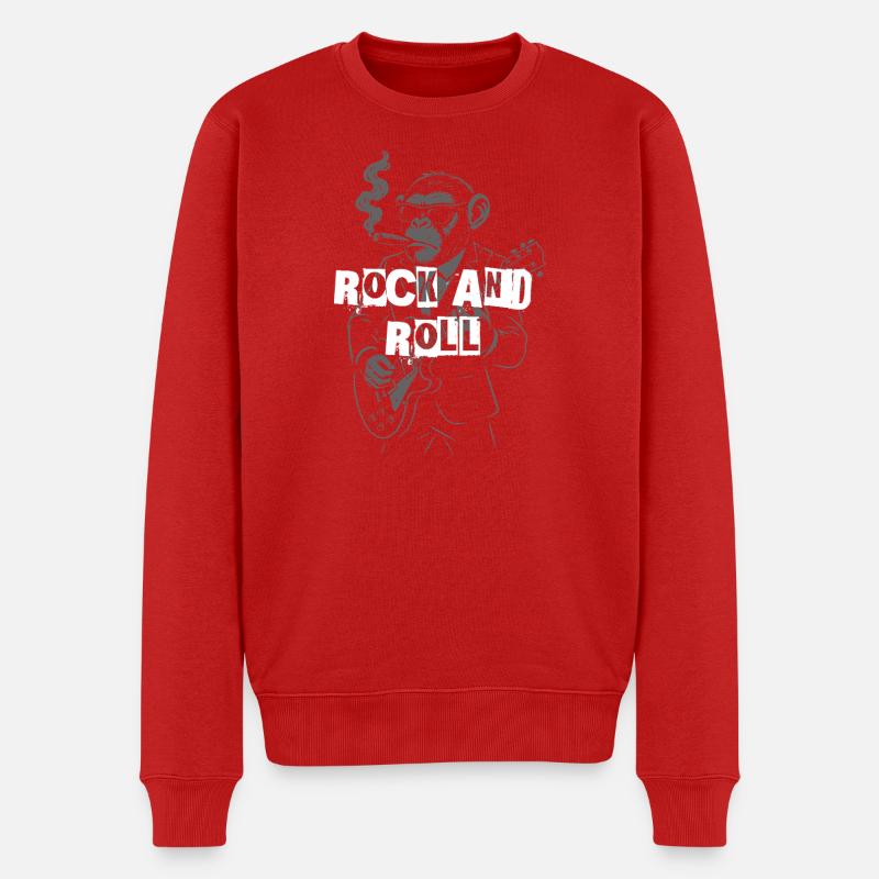 Rock and Roll Monkey Gitarrist - Männer Premium Bio Pullover - Rot